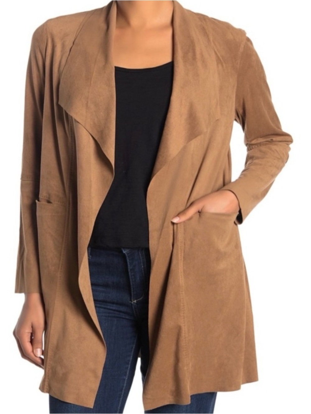Max Studio Draped Open-Front Trench Coat in Camel N0502